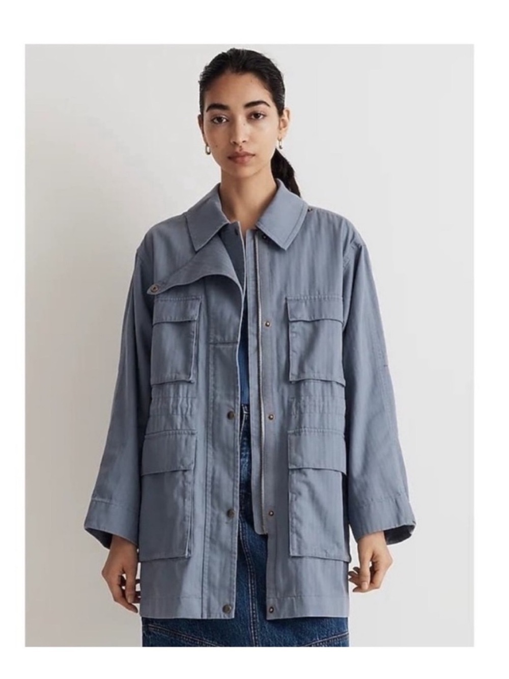 Madewell Blue Utility Safari Jacket Drawstring Waist Cargo Coat Small